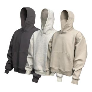 超短款500克重磅连帽卫衣纯色boxy美式情侣秋冬保暖帽衫卫衣男女