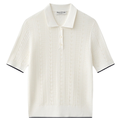 MOP撞色时尚镂空提花POLO衫女