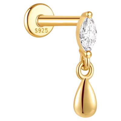 925镀金马眼锆石泪滴平底耳钉