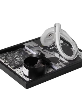 现代轻奢茶几托盘香薰样板间客厅创意摆件异形琉璃高级感饰品组合