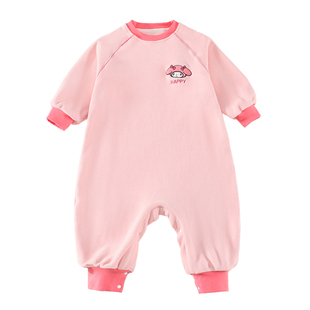 儿童连体睡衣春秋季加厚款奥粒绒婴儿防踢睡袋宝宝无骨爬服美乐蒂