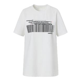 LEDIM WANG【淡人】条码印花短袖T恤女春夏高级感简约百搭白上衣