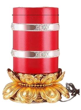 藏族亚青纯铜银色红皮革电动转桶