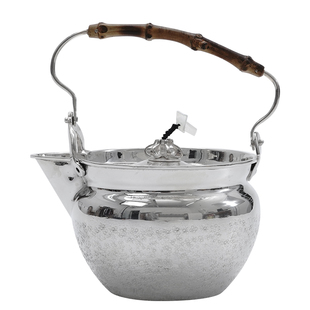 纯银999纯手工一张打纯银泡茶壶竹节提梁壶家用茶具茶器 平湖秋月
