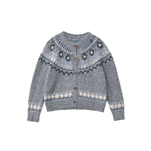 不等式 费尔岛提花毛衣女开衫灰色针织衫羊毛高级感软糯复古穿搭