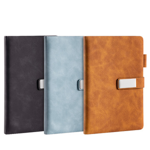 得力可定制带扣A5加厚皮面笔记本子商务记事本2025年新款工作笔记办公用会议记录本超厚简约大学生磁吸扣笔插