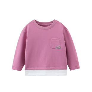 齐齐熊宝宝长袖t恤假两件男童春装上衣印花体恤2026新款童装女款