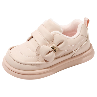 百丽童鞋女童时尚百搭棉鞋冬季加绒保暖宝宝鞋女孩休闲厚底面包鞋