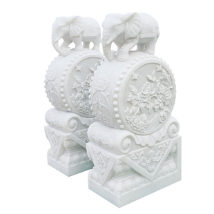 门墩抱鼓石一对天然汉白玉石雕大象石鼓门当貔貅麒麟狮子门口摆件