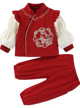 女宝宝秋季套装秋装中式新年装婴幼儿拜年服百天衣服一周岁宴礼服