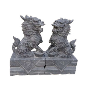 石头青石麒麟一对门口摆件庭院公司家居神兽石雕青石麒麟原石雕刻