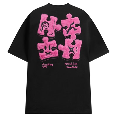 404MOB重工毛绒贴布刺绣短袖T恤男女款凉感防晒宽松情侣体恤上衣