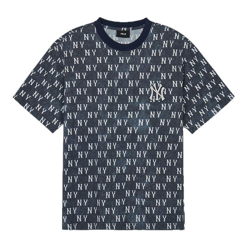 MLB官方 男女情侣复古仿牛仔老花T恤圆领休闲短袖24夏季新款TSM05