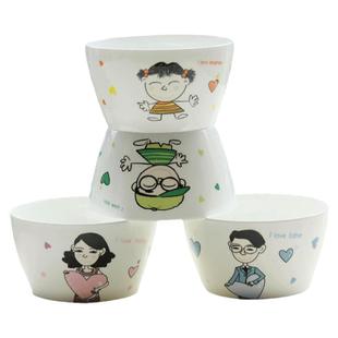 碗套装家用组合可爱卡通成人吃饭碗4只骨瓷餐具中式陶瓷米饭碗