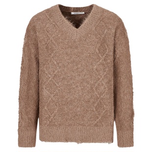 MOUSSY 冬季新品慵懒风菱格提花V领针织衫毛衣028HAZ70-1451