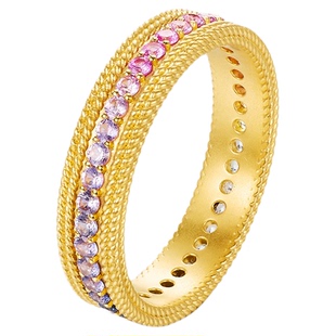 宝石矿工 5D足金彩虹系列渐变彩色宝石满圈戒指通勤基础款刚玉