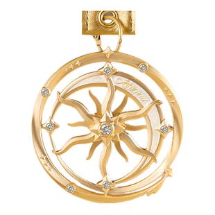 Keep奖牌光耀花复古太阳星形镶钻吊坠项链金色圆环设计时尚饰品