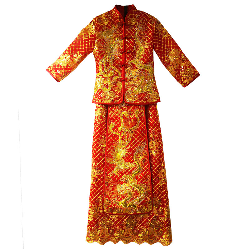 秀禾服新娘夏季新款修身旗袍中式结婚礼服显瘦出阁秀和服薄龙凤褂
