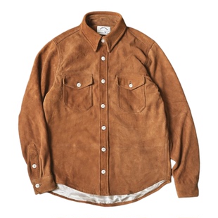 SONOFLOONG复古宽松鹿皮衬衫美拉德翻毛皮衬衣老钱风RRL咔叽外套