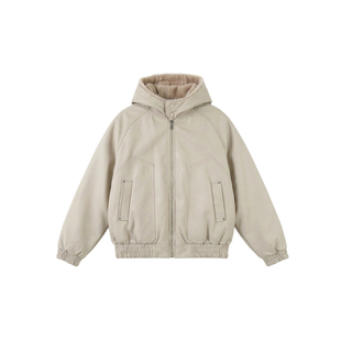 Hualun冬季男生连帽皮衣羽绒服男款加绒外套男宽松座山雕保暖外衣