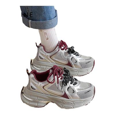 达芙妮厚底银色老爹鞋女休闲鞋子2026春季新款轻便增高百搭运动鞋