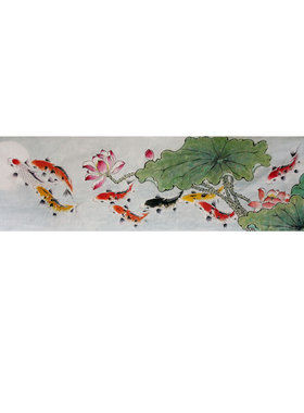 周星辰手绘国画荷花锦鲤连年好