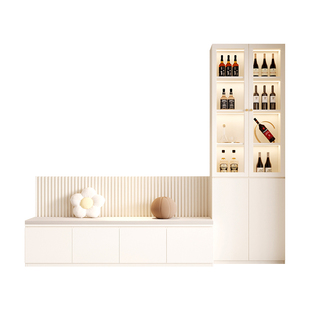 轻奢奶油风家用客厅卡座沙发餐边柜一体靠墙隔断酒柜储物柜定制