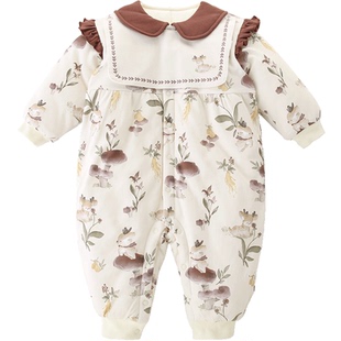 宝宝棉衣女宝秋冬夹棉加厚保暖连体衣冬季小月龄外出衣服婴儿冬装