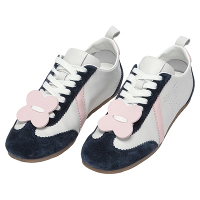 【赵昭仪同款】HERLIAN 拼色圆头花朵可拆卸女鞋平底休闲德训鞋