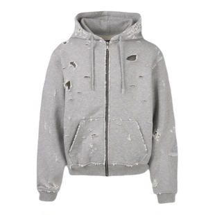emostanceclub 25FW DISTRESSED HOODIE ZIPUP