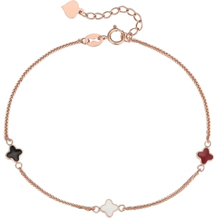 潮宏基小确幸四叶草18K金手链玫瑰彩金珐琅四叶草生日礼物