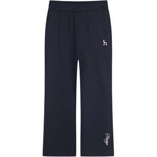 hazzys哈吉斯童装女童裤子2025春新微喇裤口珠地双面布针织长裤