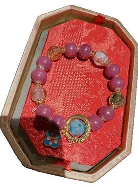 花丝鎏彩 香灰琉璃绿度母手链 新中式布艺盘缠金刚杵手持念珠套装