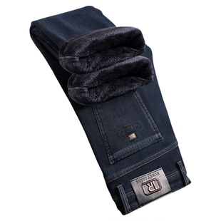 金盾加绒加厚牛仔裤男款2024冬季新款直筒宽松商务中年休闲男裤子