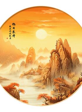 新中式玄关客厅日照金山挂画