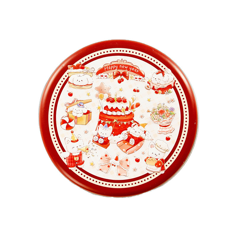 展艺新年饼干铁盒糖果零食雪花酥马口罐子烘焙礼物圆形曲奇包装盒