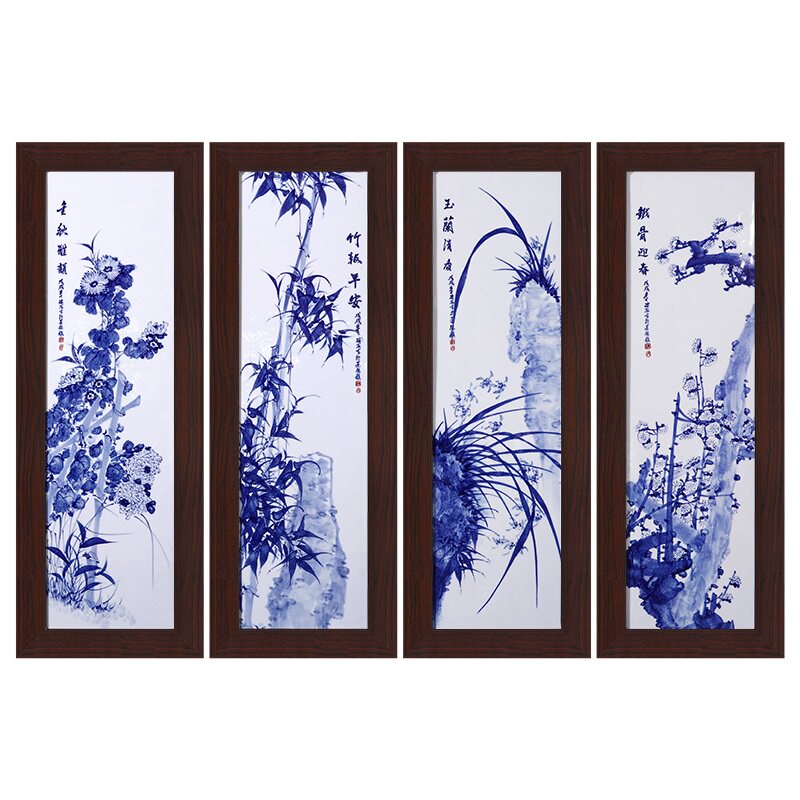 景德镇青花瓷客厅梅兰竹菊装饰画