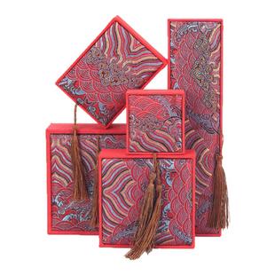 海浪花流苏首饰盒戒指吊坠手镯项链包装盒文玩手串盒珠宝麻布盒子