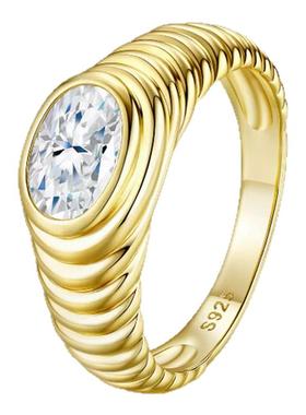 Nicole Jewelry莫桑钻纯银戒指欧美新款轻奢不规则设计螺纹指环女