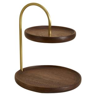 全友家居原木风实木双层置物架托盘入户玄关钥匙首饰收纳盘摆件