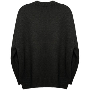 陈小满原创设计黑色精纺全羊绒宽松圆领针织衫女2025秋季内搭毛衣