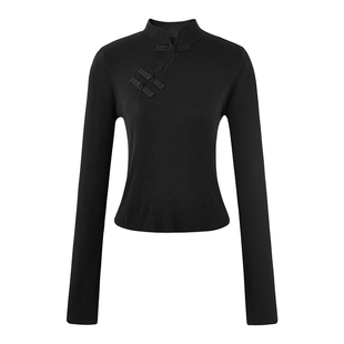 秋水伊人新中式立领斜襟针织衫2025年秋冬新款女装国风打底上衣潮