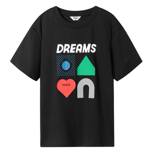 安奈儿男女童装圆领短袖针织衫T恤2024夏季新款纯棉休闲上衣百搭