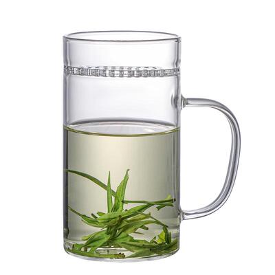 大容量茶水分离，带把耐热玻璃杯