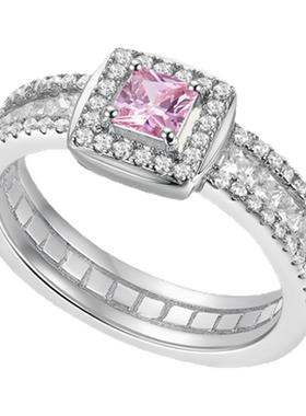 sunshifen粉色重工方钻锆石戒指