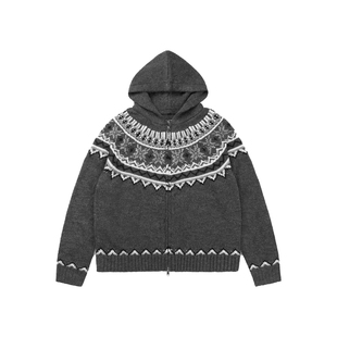 VMCL复古费尔岛绞花针织羊毛混纺连帽毛衣男女情侣25AW vermicell