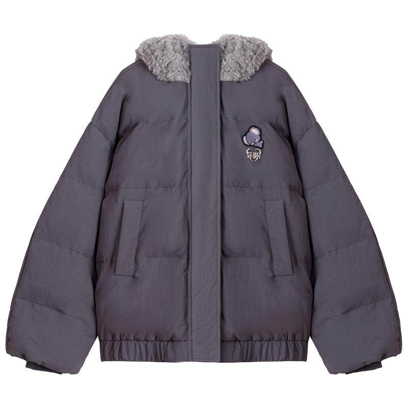 KEIKO可爱毛熊连帽灰色棉服