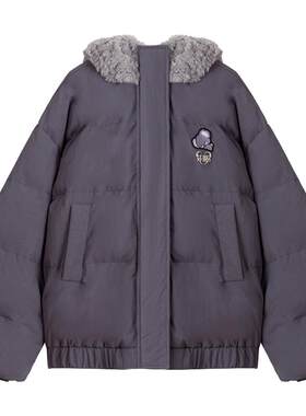 KEIKO可爱毛熊连帽灰色棉服