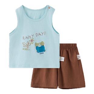 童泰宝宝背心套装夏季纯棉婴儿衣服儿童外出上衣裤子男童女童短裤