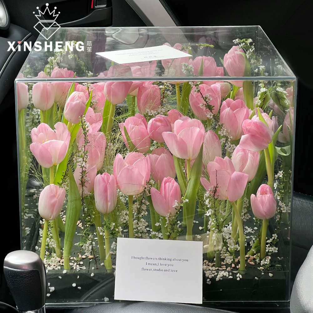 芯苼 大号透明PET手捧花盒方形花束插花防水加厚花艺花店资材包装